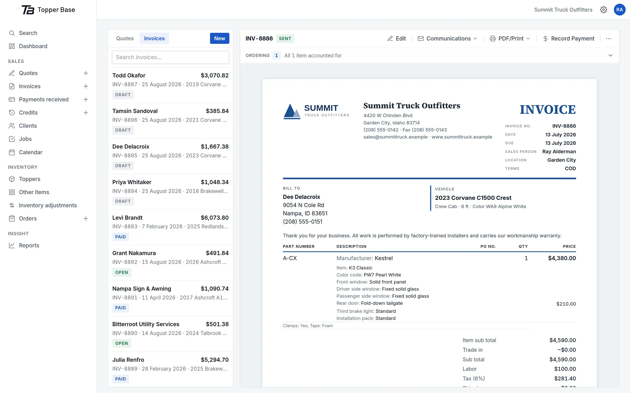 An invoice open beside the document the customer receives